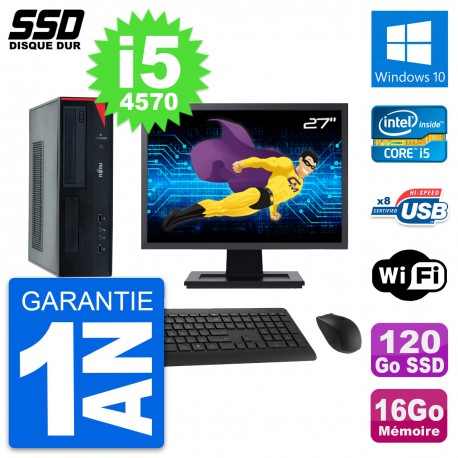 PC Fujitsu E520 DT Ecran 27" Intel i5-4570 RAM 16Go SSD 120Go Windows 10 Wifi