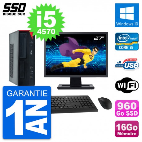 PC Fujitsu E520 DT Ecran 27" Intel i5-4570 RAM 16Go SSD 960Go Windows 10 Wifi
