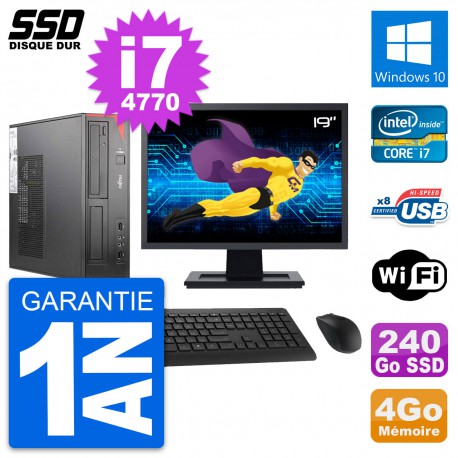 PC Fujitsu E520 DT Ecran 19" Intel i7-4770 RAM 4Go SSD 240Go Windows 10 Wifi