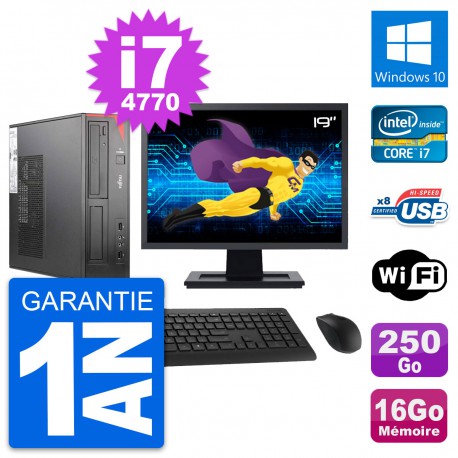 PC Fujitsu E520 DT Ecran 19" Intel i7-4770 RAM 16Go Disque 250Go Windows 10 Wifi
