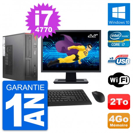 PC Fujitsu E520 DT Ecran 22" Intel i7-4770 RAM 4Go Disque 2To Windows 10 Wifi