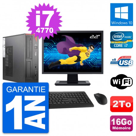 PC Fujitsu E520 DT Ecran 22" Intel i7-4770 RAM 16Go Disque 2To Windows 10 Wifi