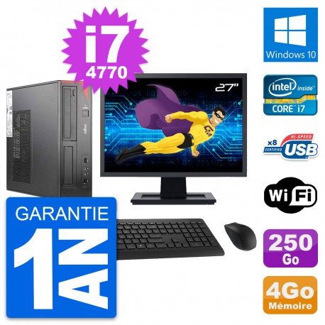 PC Fujitsu E520 DT Ecran 27" Intel i7-4770 RAM 4Go Disque 250Go Windows 10 Wifi