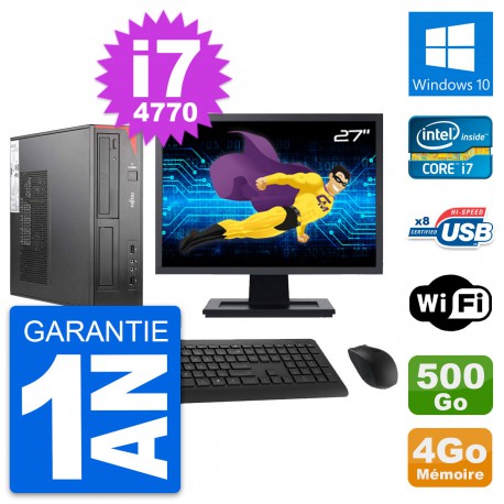 PC Fujitsu E520 DT Ecran 27" Intel i7-4770 RAM 4Go Disque 500Go Windows 10 Wifi