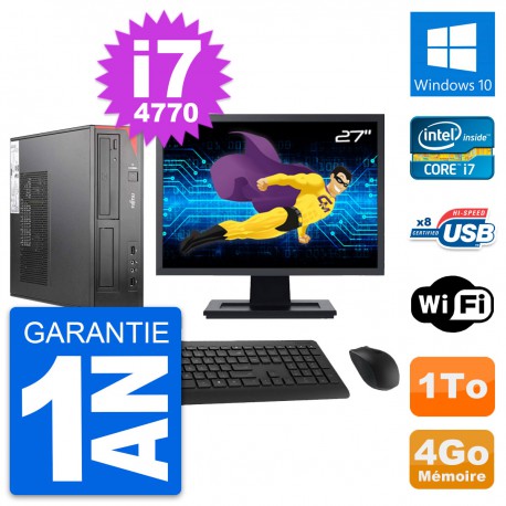 PC Fujitsu E520 DT Ecran 27" Intel i7-4770 RAM 4Go Disque 1To Windows 10 Wifi