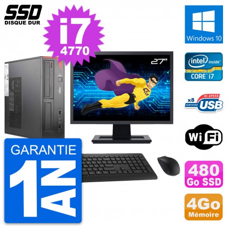 PC Fujitsu E520 DT Ecran 27" Intel i7-4770 RAM 4Go SSD 480Go Windows 10 Wifi