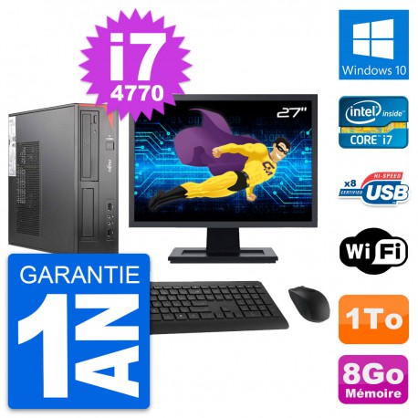 PC Fujitsu E520 DT Ecran 27" Intel i7-4770 RAM 8Go Disque 1To Windows 10 Wifi