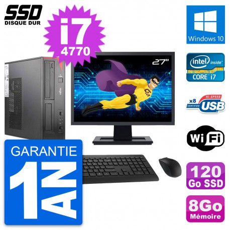 PC Fujitsu E520 DT Ecran 27" Intel i7-4770 RAM 8Go SSD 120Go Windows 10 Wifi