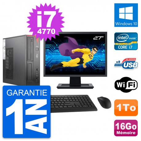 PC Fujitsu E520 DT Ecran 27" Intel i7-4770 RAM 16Go Disque 1To Windows 10 Wifi