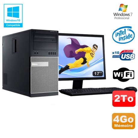Lot PC Tour Dell 790 G630 2.7Ghz 4Go Disque 2000Go DVD WIFI Win 7 + Ecran 17"