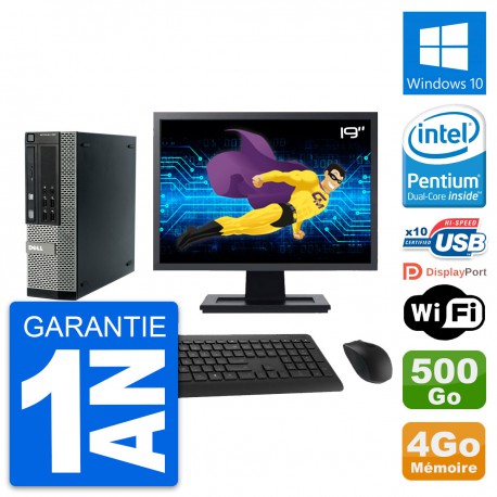 PC Dell 990 SFF Ecran 19" Intel G840 RAM 4Go Disque Dur 500Go Windows 10 Wifi
