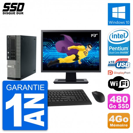 PC Dell OptiPlex 990 SFF Ecran 19" Intel G840 RAM 4Go SSD 480Go Windows 10 Wifi
