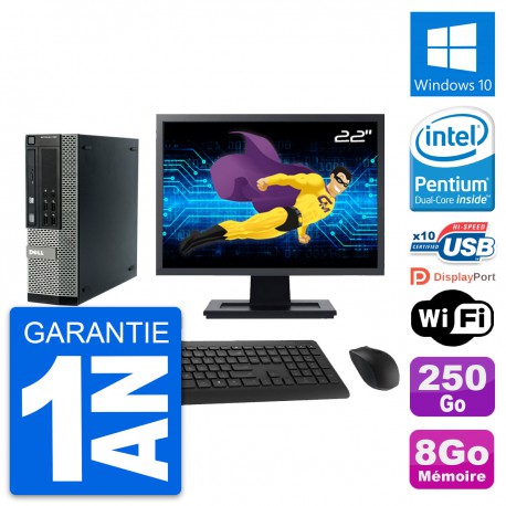 PC Dell 990 SFF Ecran 22" Intel G840 RAM 8Go Disque Dur 250Go Windows 10 Wifi
