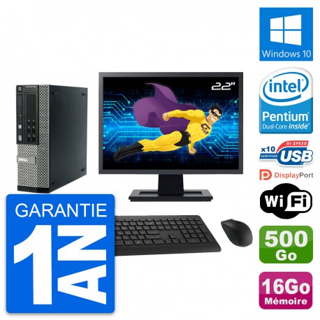 PC Dell 990 SFF Ecran 22" Intel G840 RAM 16Go Disque Dur 500Go Windows 10 Wifi