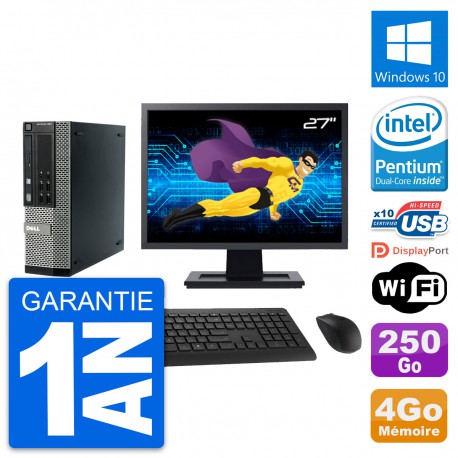PC Dell 990 SFF Ecran 27" Intel G840 RAM 4Go Disque Dur 250Go Windows 10 Wifi