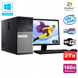 Lot PC Tour Dell 790 G630 2.7Ghz 16Go Disque 2000Go DVD WIFI Win 7 + Ecran 19"