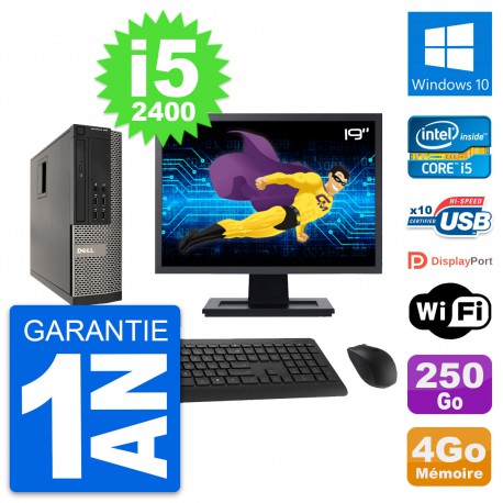 PC Dell 990 SFF Ecran 19" Intel i5-2400 RAM 4Go Disque Dur 250Go Windows 10 Wifi