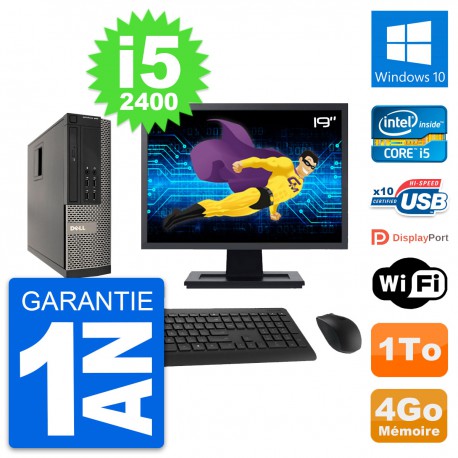 PC Dell 990 SFF Ecran 19" Intel i5-2400 RAM 4Go Disque Dur 1To Windows 10 Wifi