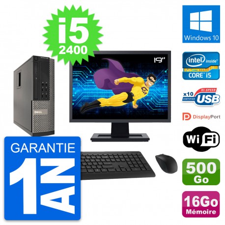 PC Dell 990 SFF Ecran 19" Intel i5-2400 RAM 16Go Disque 500Go Windows 10 Wifi