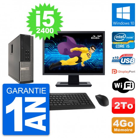 PC Dell 990 SFF Ecran 22" Intel i5-2400 RAM 4Go Disque Dur 2To Windows 10 Wifi