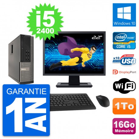 PC Dell 990 SFF Ecran 22" Intel i5-2400 RAM 16Go Disque Dur 1To Windows 10 Wifi