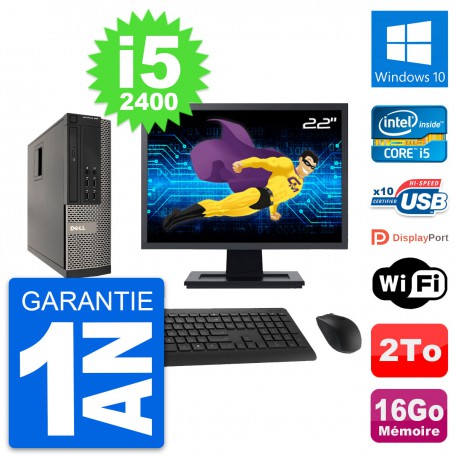 PC Dell 990 SFF Ecran 22" Intel i5-2400 RAM 16Go Disque Dur 2To Windows 10 Wifi