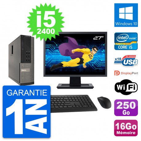 PC Dell 990 SFF Ecran 27" Intel i5-2400 RAM 16Go Disque 250Go Windows 10 Wifi