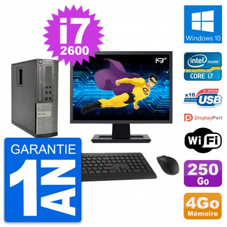 PC Dell 990 SFF Ecran 19" Intel i7-2600 RAM 4Go Disque Dur 250Go Windows 10 Wifi