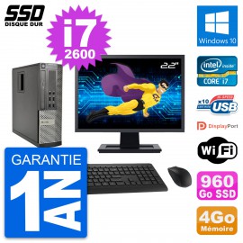 PC Dell OptiPlex 990 SFF Ecran 22" i7-2600 RAM 4Go SSD 960Go Windows 10 Wifi