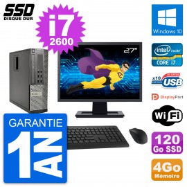 PC Dell OptiPlex 990 SFF Ecran 27" i7-2600 RAM 4Go SSD 120Go Windows 10 Wifi