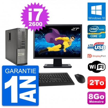 PC Dell 990 SFF Ecran 27" Intel i7-2600 RAM 8Go Disque Dur 2To Windows 10 Wifi