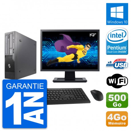 PC Fujitsu E500 DT Ecran 19" Intel G630 RAM 4Go Disque 500Go Windows 10 Wifi