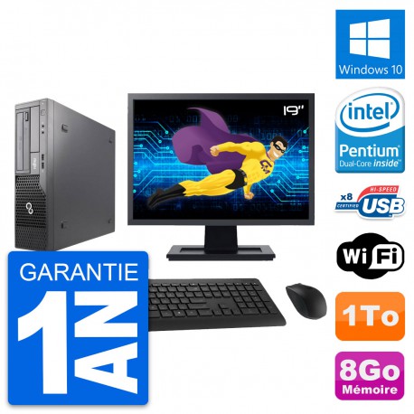 PC Fujitsu E500 DT Ecran 19" Intel G630 RAM 8Go Disque Dur 1To Windows 10 Wifi