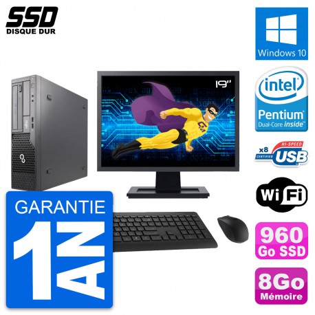 PC Fujitsu E500 E85+ DT Ecran 19" Intel G630 RAM 8Go SSD 960Go Windows 10 Wifi