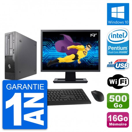 PC Fujitsu E500 DT Ecran 19" Intel G630 RAM 16Go Disque 500Go Windows 10 Wifi