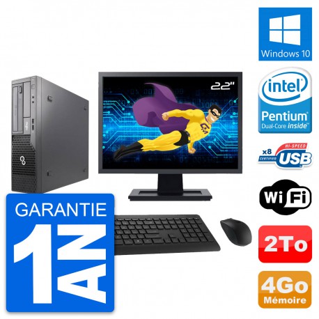 PC Fujitsu E500 DT Ecran 22" Intel G630 RAM 4Go Disque Dur 2To Windows 10 Wifi