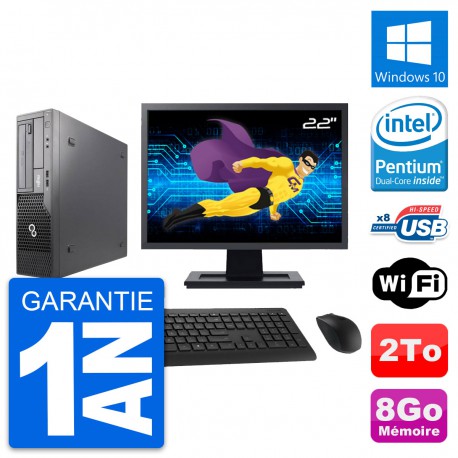 PC Fujitsu E500 DT Ecran 22" Intel G630 RAM 8Go Disque Dur 2To Windows 10 Wifi