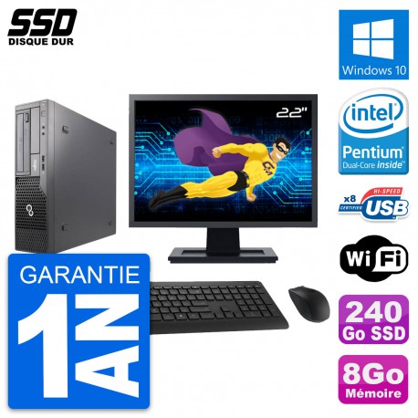 PC Fujitsu E500 E85+ DT Ecran 22" Intel G630 RAM 8Go SSD 240Go Windows 10 Wifi
