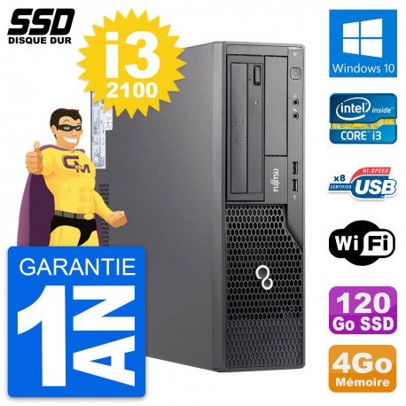 PC Fujitsu Esprimo E500 E85+ DT Intel i3-2100 RAM 4Go SSD 120Go Windows 10 Wifi