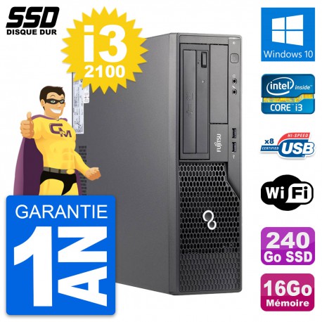 PC Fujitsu Esprimo E500 E85+ DT Intel i3-2100 RAM 16Go SSD 240Go Windows 10 Wifi