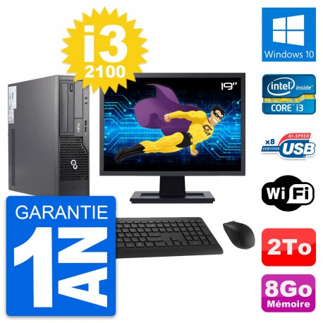 PC Fujitsu E500 DT Ecran 19" Intel i3-2100 RAM 8Go Disque 2To Windows 10 Wifi
