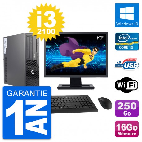 PC Fujitsu E500 DT Ecran 19" Intel i3-2100 RAM 16Go Disque 250Go Windows 10 Wifi