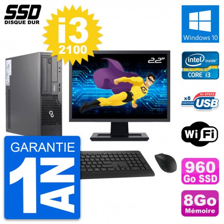 PC Fujitsu E500 E85+ DT Ecran 22" i3-2100 RAM 8Go SSD 960Go Windows 10 Wifi