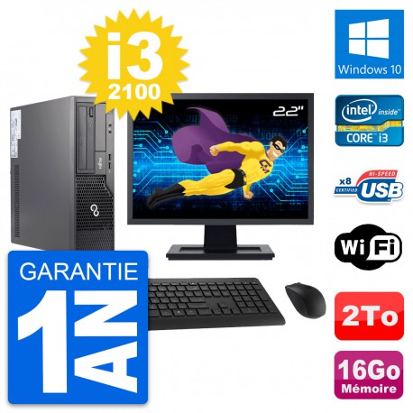 PC Fujitsu E500 DT Ecran 22" Intel i3-2100 RAM 16Go Disque 2To Windows 10 Wifi
