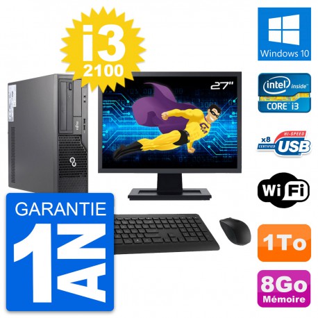 PC Fujitsu E500 DT Ecran 27" Intel i3-2100 RAM 8Go Disque 1To Windows 10 Wifi