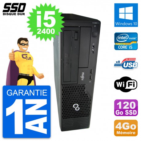 PC Fujitsu Esprimo E500 E85+ DT Intel i5-2400 RAM 4Go SSD 120Go Windows 10 Wifi