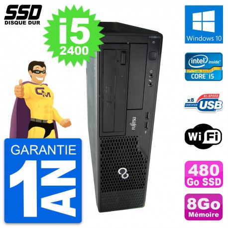 PC Fujitsu Esprimo E500 E85+ DT Intel i5-2400 RAM 8Go SSD 480Go Windows 10 Wifi