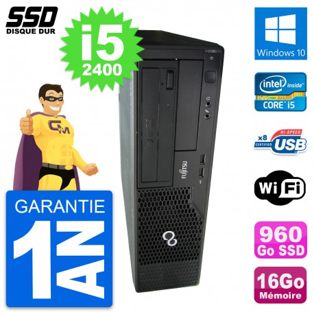 PC Fujitsu Esprimo E500 E85+ DT Intel i5-2400 RAM 16Go SSD 960Go Windows 10 Wifi