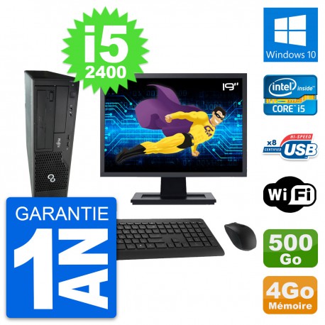 PC Fujitsu E500 DT Ecran 19" Intel i5-2400 RAM 4Go Disque 500Go Windows 10 Wifi