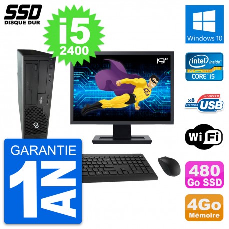PC Fujitsu E500 E85+ DT Ecran 19" i5-2400 RAM 4Go SSD 480Go Windows 10 Wifi
